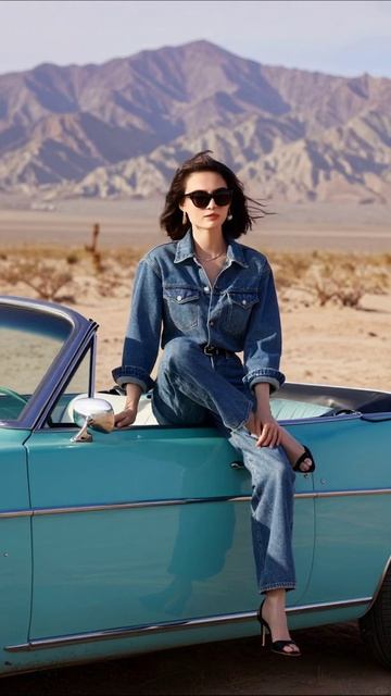 Элегантный образ в джинсовом стиле на фоне пустыни #мода #стиль #фотосессия