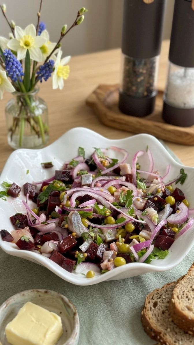 ДАТСКИЙ САЛАТ СО СВЁКЛОЙ И СЕЛЁДКОЙ! Простой в приготовлении, полезный и очень вкусный.