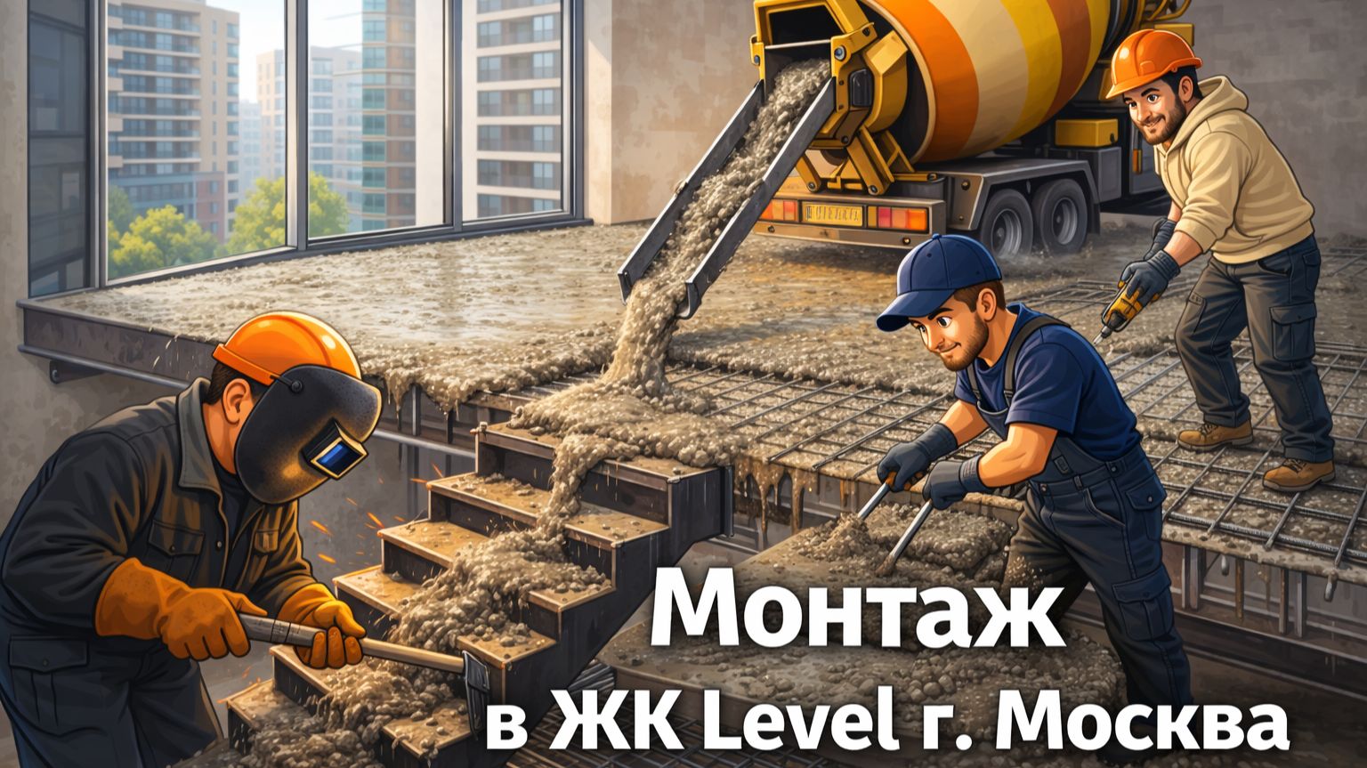 Студия лестниц выполнила монтаж антресольного этажа и каркас под заливку ступеней.