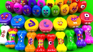 Мультики для малышей. Разноцветные коробочки, яйца, игрушки пищалки, блоки с цифрами, глина-слайм