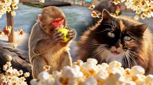 Малышка Сакура, КРУГЛАЯ кошка и внезапный СНЕГ у макак! Мила ЗАГРУСТИЛА. Веня, Феня и магот.