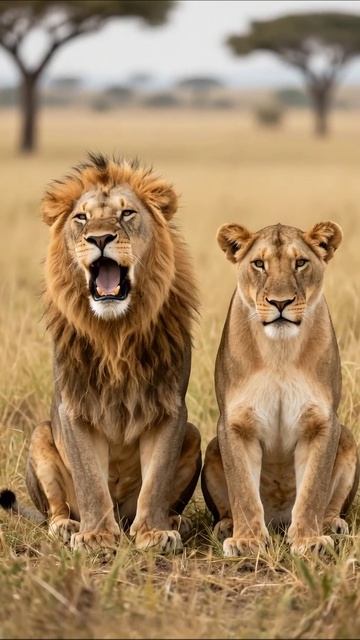Царственные львы в саванне #лев #животные #природа