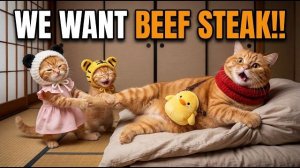 Рыжая Сестренка и Котенок в Тигровой Шляпе Будят Свою Маму, Потому что хотят Говяжий стейк 😂