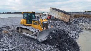 EP03! new project of pouring rocks into the deep lake water  With a team of machinery working skillf