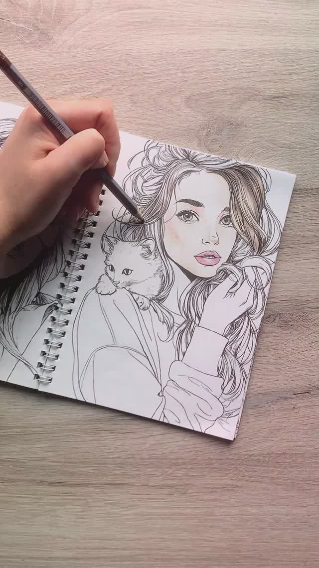 Girls & Cats. Раскраска. Девочки и кошки