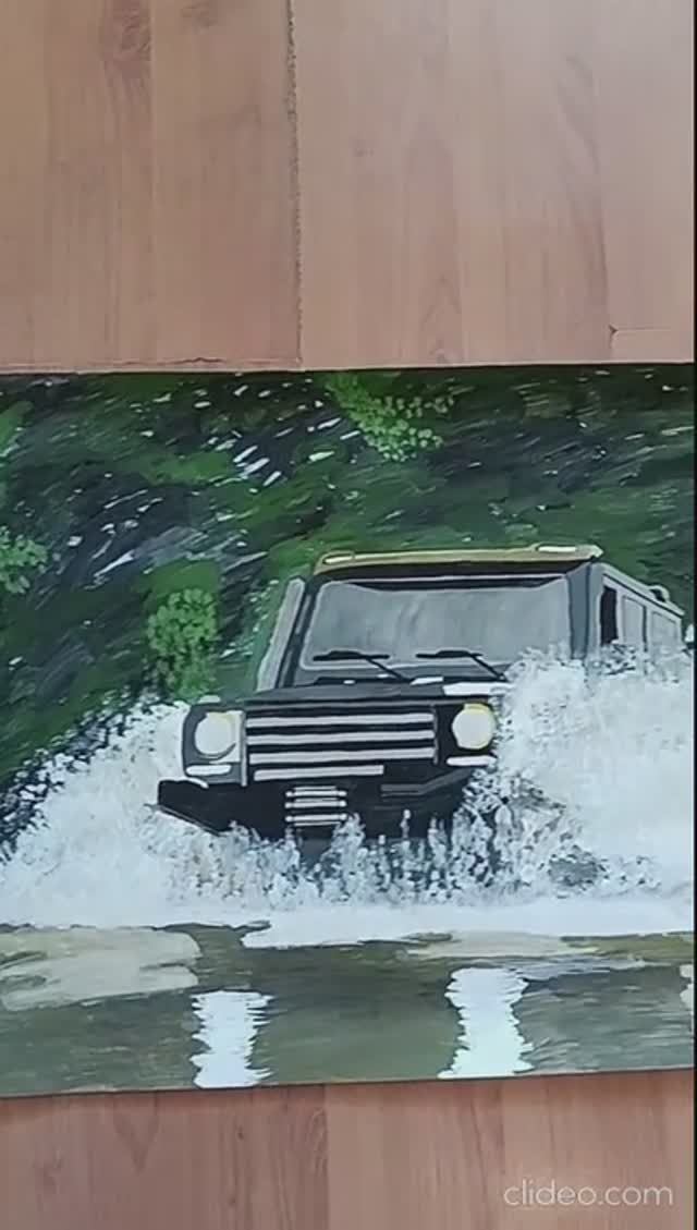 Машина в брызгах гуашью нарисована)