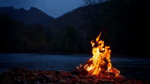 Ночной Костёр у Горной Реки. Релакс Атмофера. Адыгея: Гора Тризубец, Река Белая.
