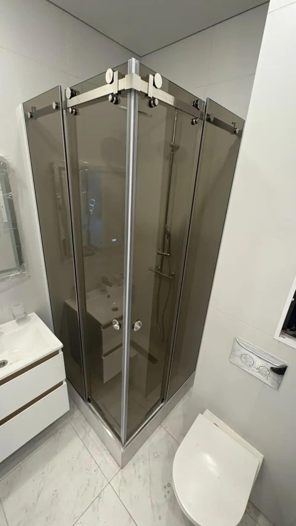 💎 💎 💎 Угловая душевая перегородка из стекла бронза - Милония