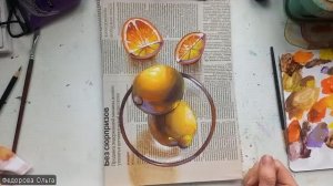Акрил. Лимоны на газете