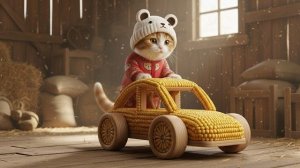 Мама-кошка и котенок строят СУПЕР крутую машину из кукурузы