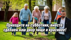 Жду на субботник. Будем вместе делать наш микрорайон чище.