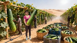 Собираю огурцы и арбузы на ферме для продажи. Ловлю поросят для торговли на рынке. Фуонг. Вьетнам