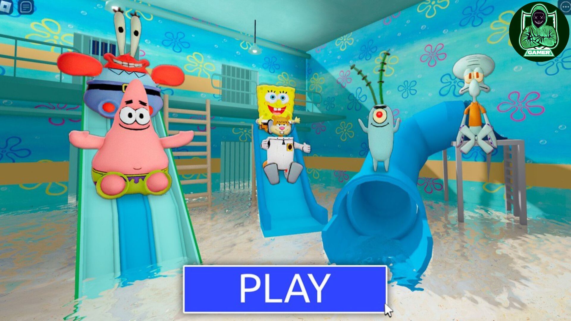 ГУБКА БОБ с ДРУЗЬЯМИ в АКВАПАРКЕ! ПОБЕГ БАРРИ ИЗ ТЮРЬМЫ! #Обби #Roblox