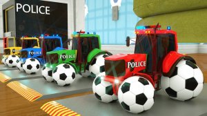 Изучаем цвета с помощью трактора, машинок, футбольных мячей, шин и грузовика в мультфильме для детей