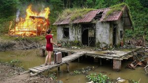 Женщина восстанавливает свой сгоревший бамбуковый дом. От начала до конца