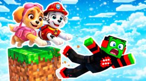 ВЫЖИВАНИЕ на 1 БЛОКЕ с ЩЕНЯЧИЙ ПАТРУЛЬ МАРШАЛ СКАЙ ГОНЩИК РАЙДЕР в МАЙНКРАФТ ЗОМБАК