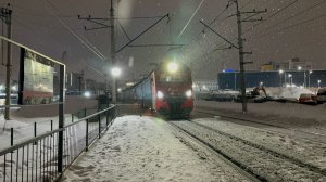 «В снегопад!» Электровоз  «Гранит» 2ЭС10-117 и ВЛ11.8-792/771Б с грузовым поездом на перегоне, 2026