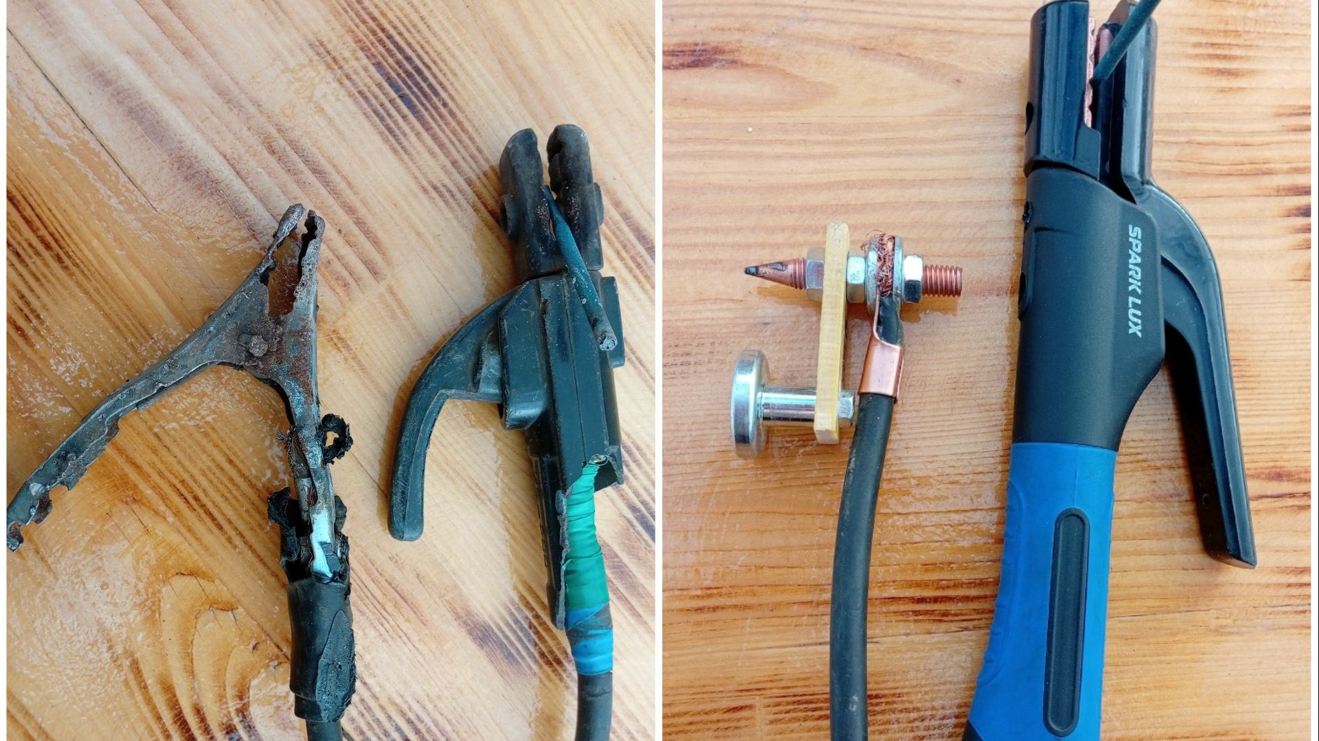 замена держателя электрода и массы для сварки.