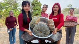 Изумительный рецепт приготовления тыквы и банана, обжаренных во фритюре. Кухня Азии