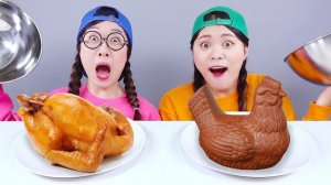 Настоящий VS Шоколадное желе Еда Вызов