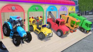 Трактора и уличные техники — Мультфильм про грузовик, перевозящий автомобили, для детей