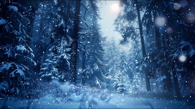 Снежный Лес Ночью – Белый Шум для Сна и Релакса – 3 Часа