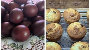 Напекла творожных куличей , покрасила яички.