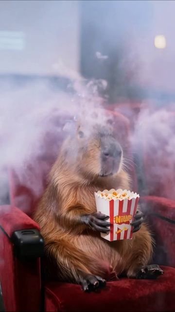 Капибара в кино: попкорн и развлечения! #животные #кино #веселье