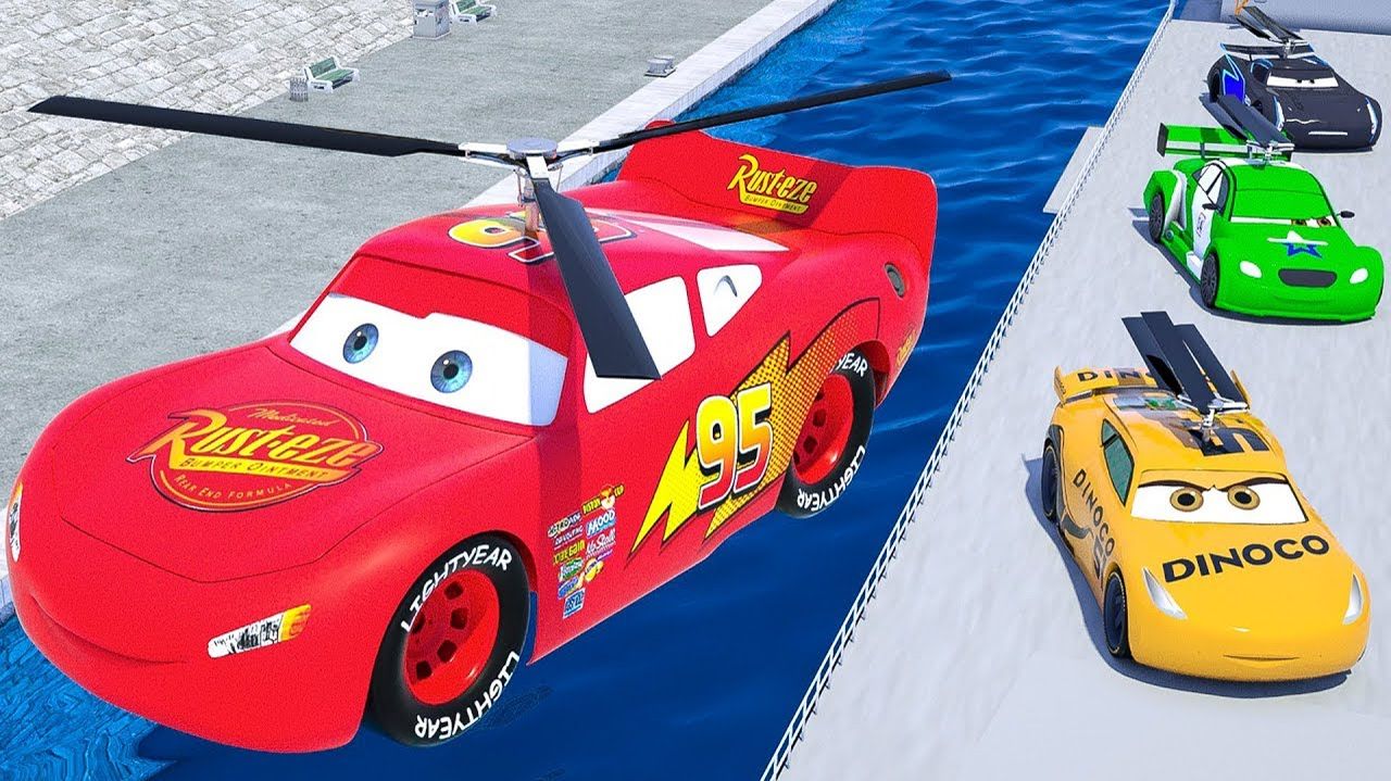 Автомобили вертолет Маккуин и транспортные средства которые летят с корабля на грузовик-транспортер