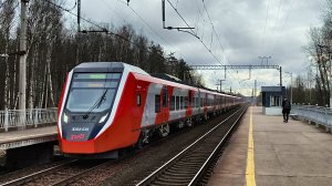 ЭС104 039 "Финист" сообщением Санкт-Петербург - Ораниембаум 1 на пл. Университетская