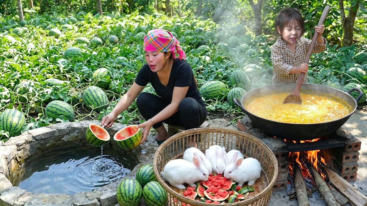 Мать-одиночка, сбор урожай арбузов. Чтобы продать его на рынке, и приготовить кашу для детей.