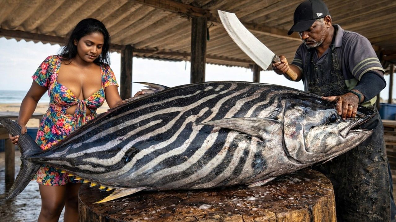 Never Seen Before Striped Giant Fish Cutting and Massive Fish Collection