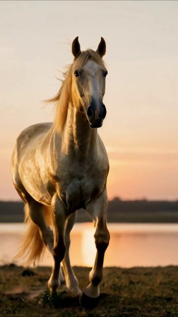 Золотой конь на закате #конь #природа #животные