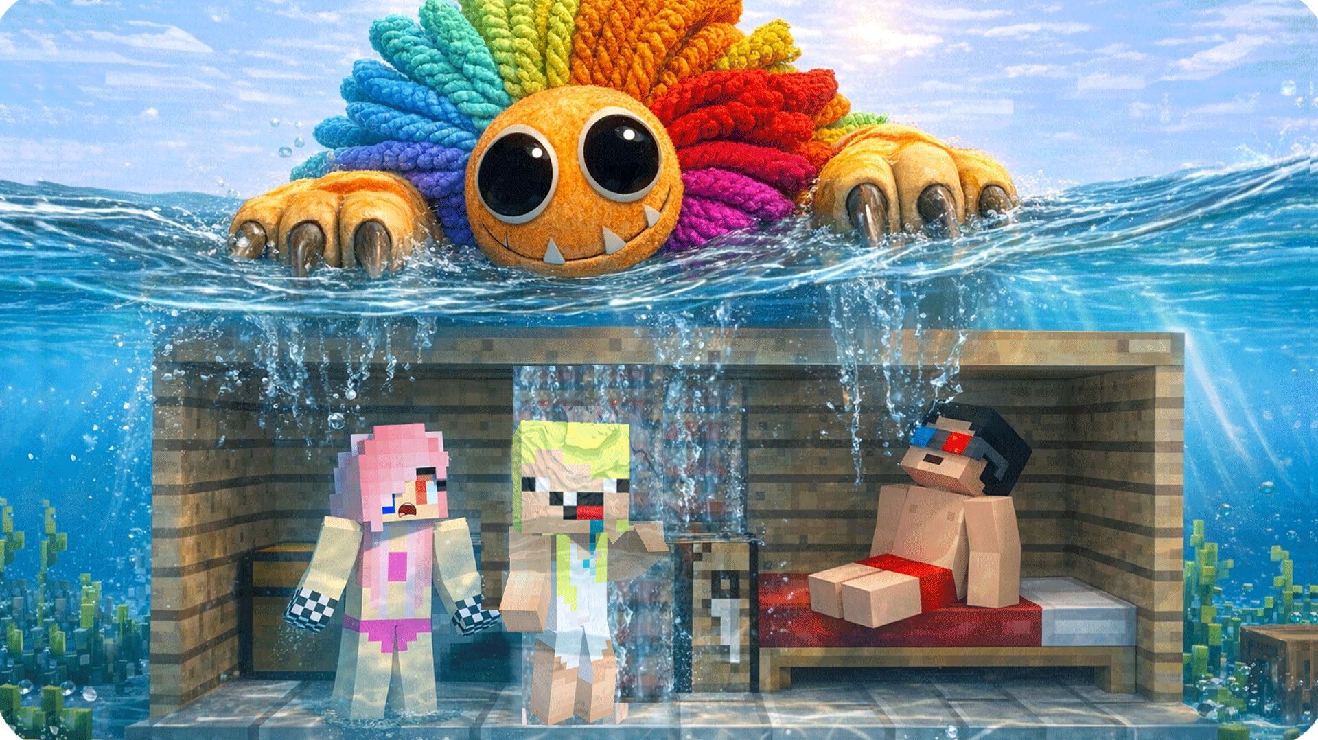 🦁Мы Построили ПОДВОДНЫЙ БУНКЕР от ЯРНАБИ ПОППИ ПЛЕЙ ТАЙМ в МАЙНКРАФТ! НУБИК