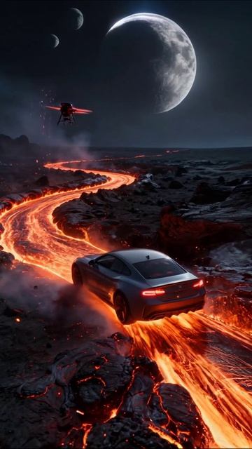 Путешествие сквозь лаву: космическая скорость #автомобили #космос #приключения