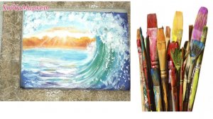 Как быстро нарисовать ВОЛНУ гуашью. Рисунки для начинающих. ХоббиМаркет