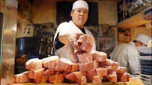 Гигантское мясо! 5 см котлета борца сумо - японская уличная еда