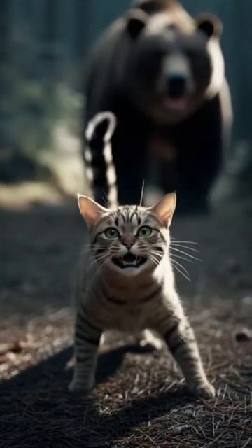 Cat saves man from bear attack in the forest!  #Shorts #cover #relxing #kentrepertory
