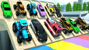 Трактор, полицейская машина, пожарная машина, внедорожник и гоночный автомобиль все цвета для детей