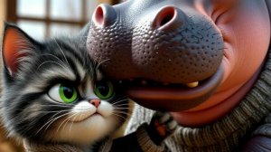 Весёлый бегемотик и котик 🦛