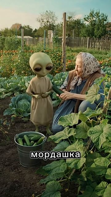Бабка vs Пришелец в огороде!