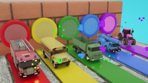 5 Мультяшных гигантских уток Пожарная машина Школьный автобус Трактор Самосвал пересекающие фонтан