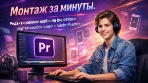 Монтаж за минуты. Редактирование шаблона короткого вертикального видео в Adobe Premiere (Премьер).