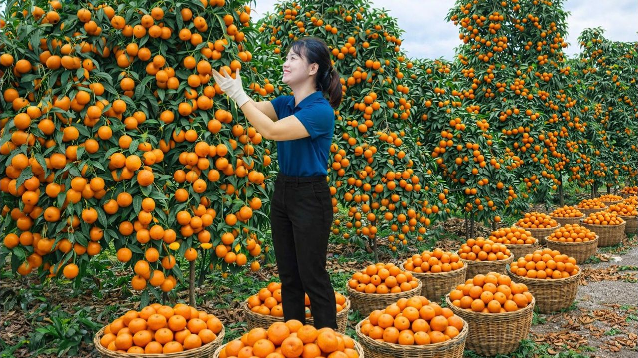 Сбор урожая гигантских тропических мандаринов на продажу | Высокодоходный урожай с плантации.