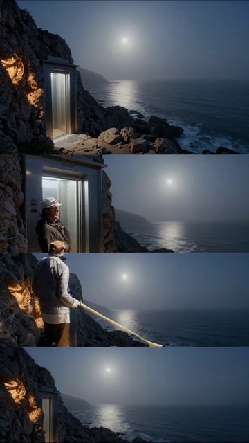 Лифт у океана: загадочное путешествие в лунном свете #природа #технологии #пейзаж