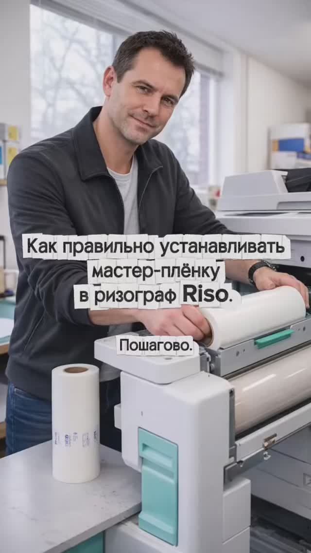 Установка мастер-плёнки в ризограф.
