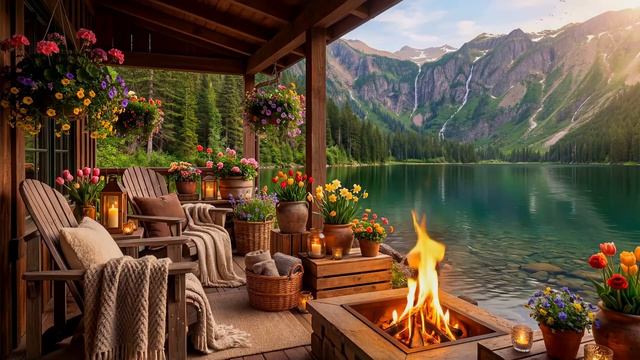 Потрясающий Вид на Горы у Озера! Красивое Пение Птиц, Нежные Звуки Воды и Треск Костра для Отдыха
