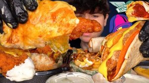 АСМР МУКБАНГ ЭКСТРА ВИНГСТОП РАНЧ ТАКО БЕЛЛ БУРРИТО КУРИЦА И СЫРНЫЙ ВУДУ К