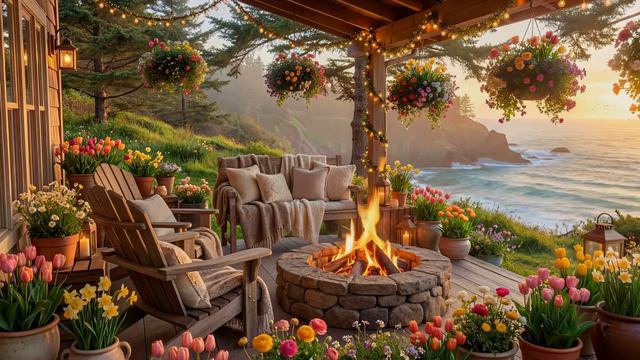 Безмятежный Закат на Берегу Океана: Успокаивающие Звуки Волн, Костер и Уютная Атмосфера 4K