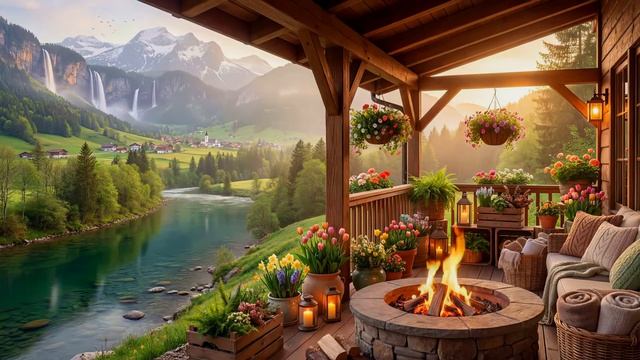 Невероятный Вид с Веранды на Деревню в Горах у Реки | Нежный Костер и Приятные Звуки Природы